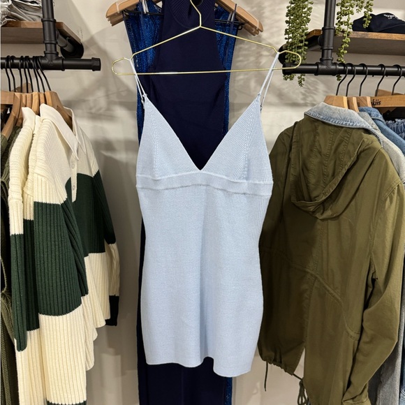 Light Blue Ribbed Knit Cami Mini Dress - Picture 4 of 5